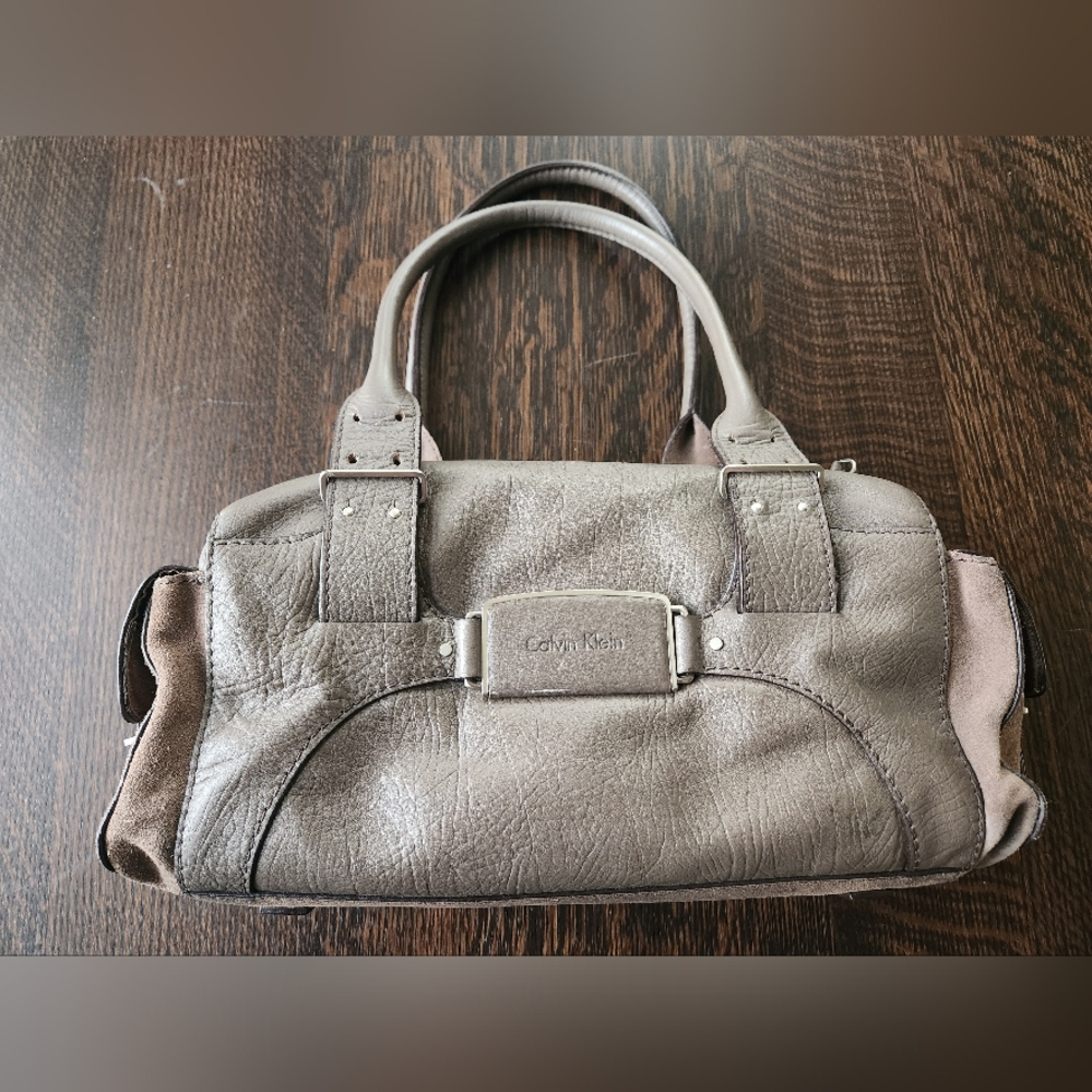 Calvin Klein Vintage 👛 Taupe Y2K Satchel Handbag Leather/Suede EUC $42
